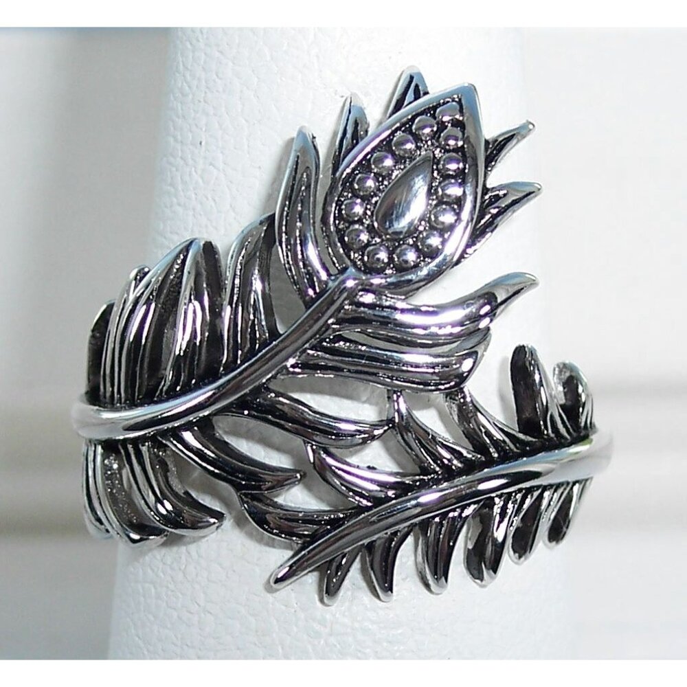 925 STERLING SILVER Peacock Feather Ring - Picture 3 of 16